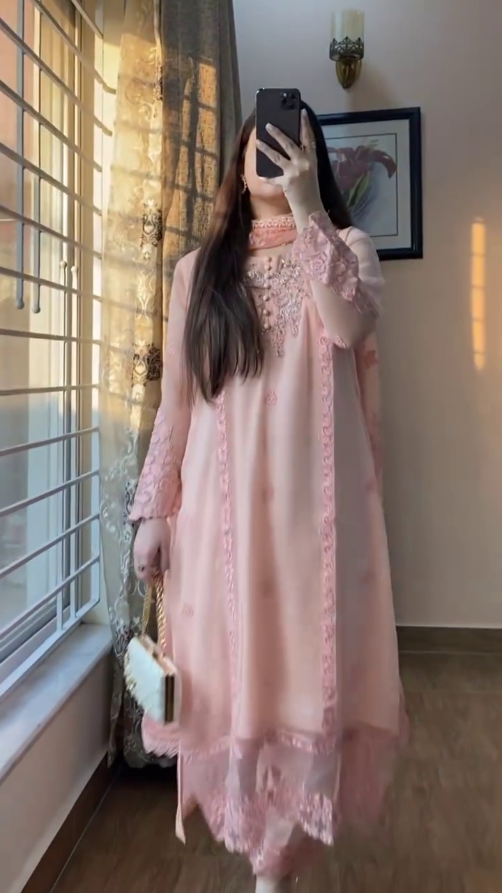 Blush Pink Embroidered Chiffon Suit – A Dreamy Blend of Elegance & Grace - Image 2