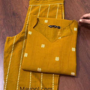 Mustard Yellow Cotton Suit Set with Delicate Embroidery