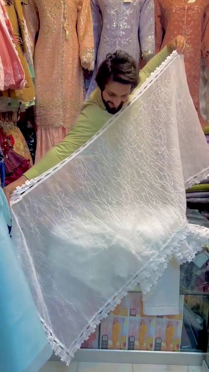 Elegant White Embroidered Organza Peplum Suit – A Blend of Grace & Glamour - Image 3