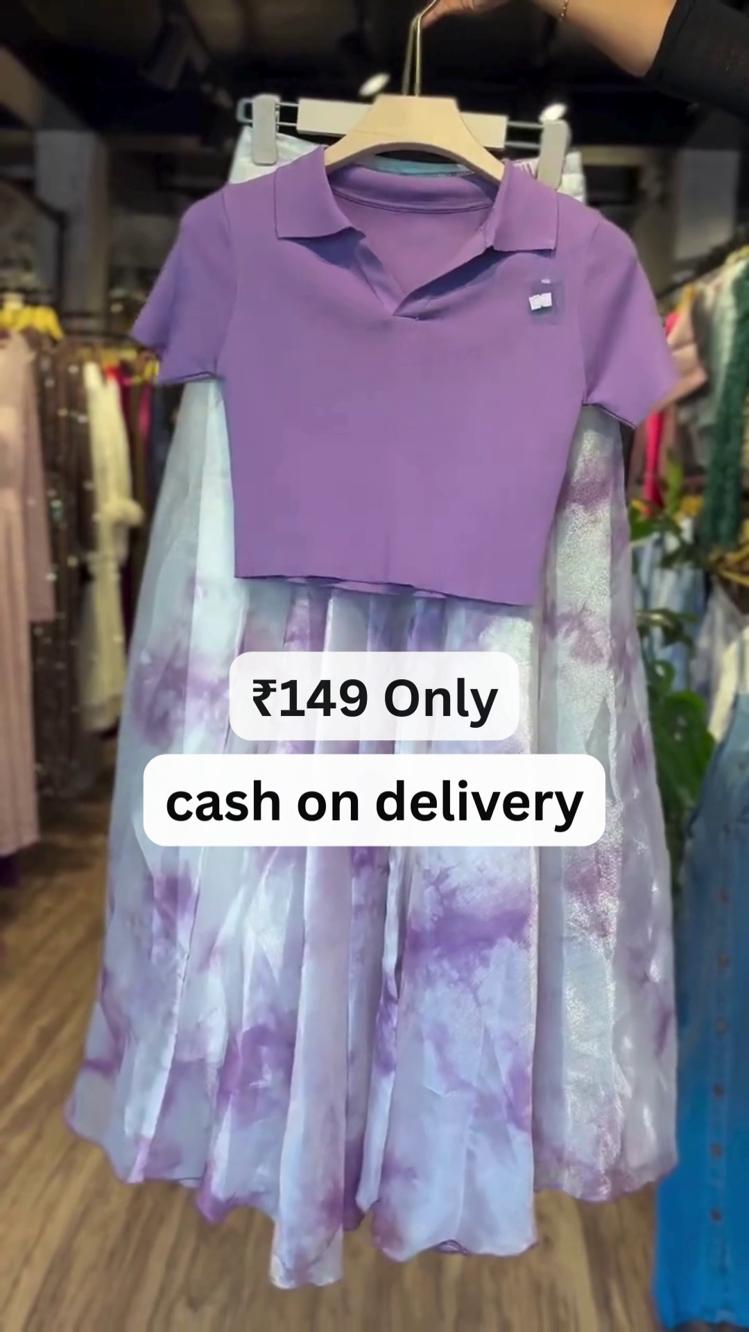 Lavender Crop Top with Flowy Printed Skirt – Just ₹149