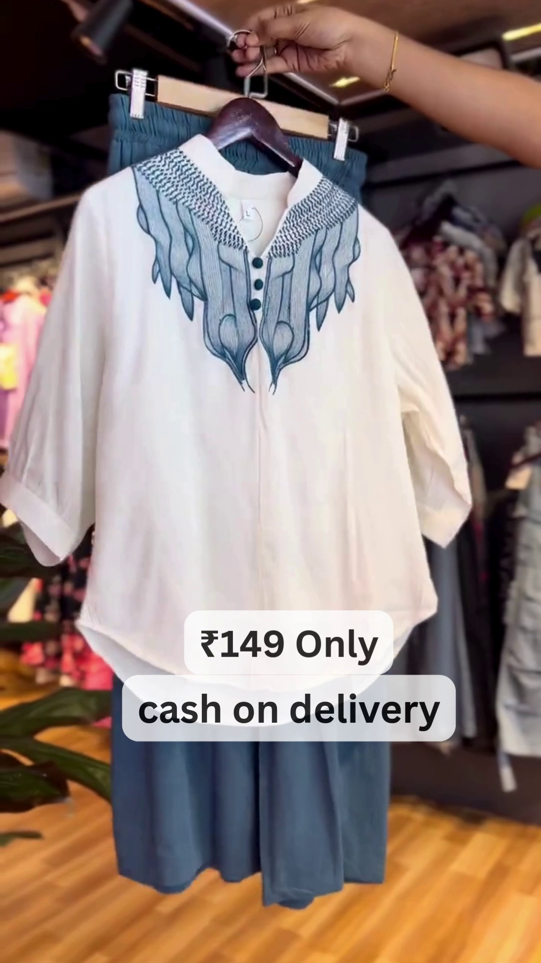 Elegant White & Blue Embroidered Kurti Set – Just ₹149 - Image 2