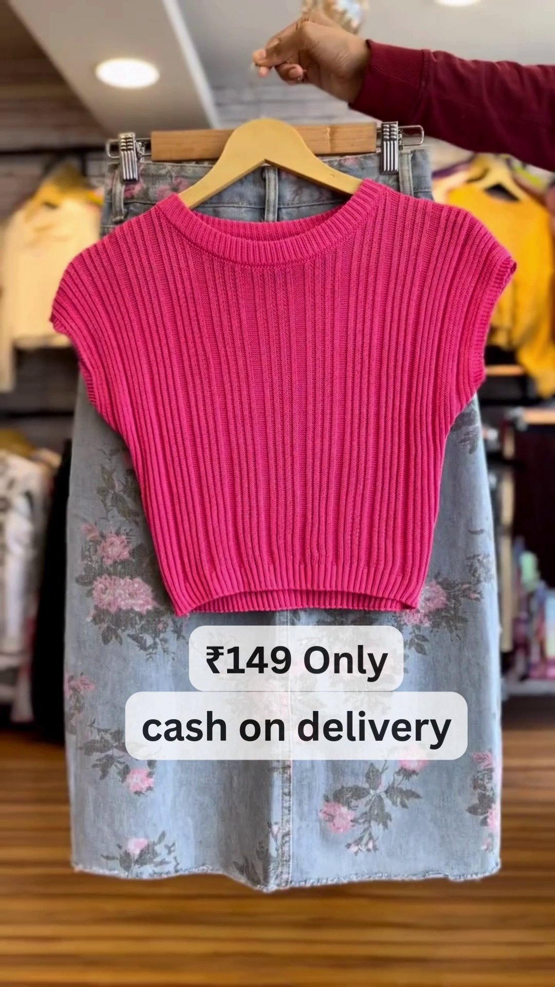 Vibrant Pink Ribbed Knit Top – Just ₹149