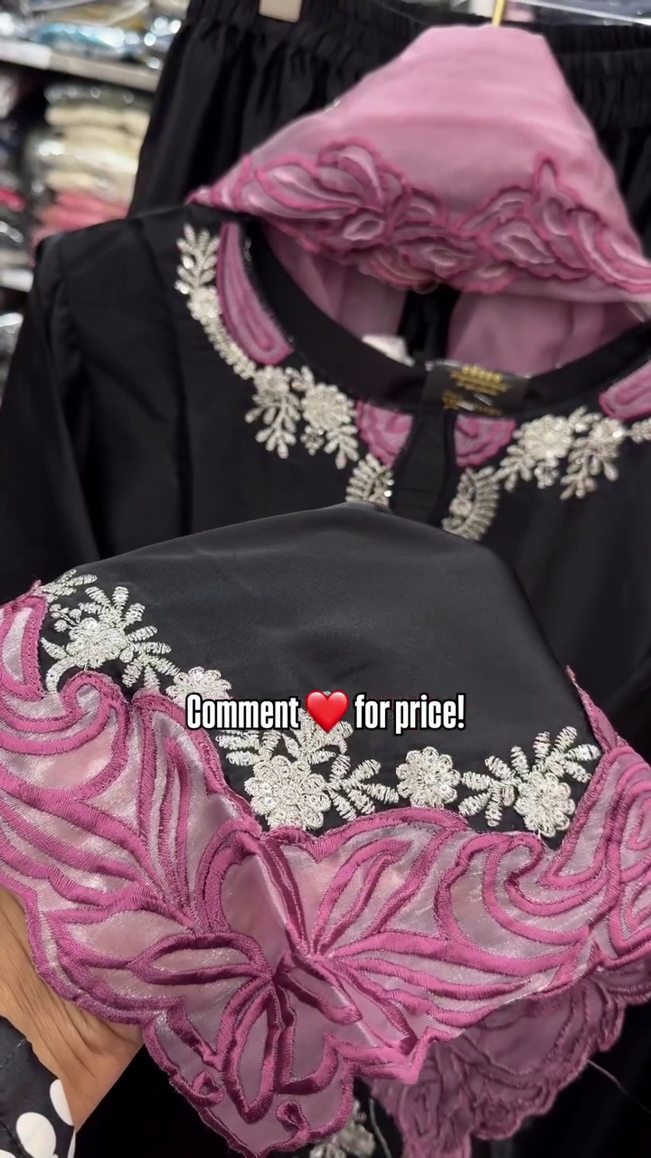 Elegant Black Embroidered Suit with Mauve Detailing – Premium Festive Look - Image 6