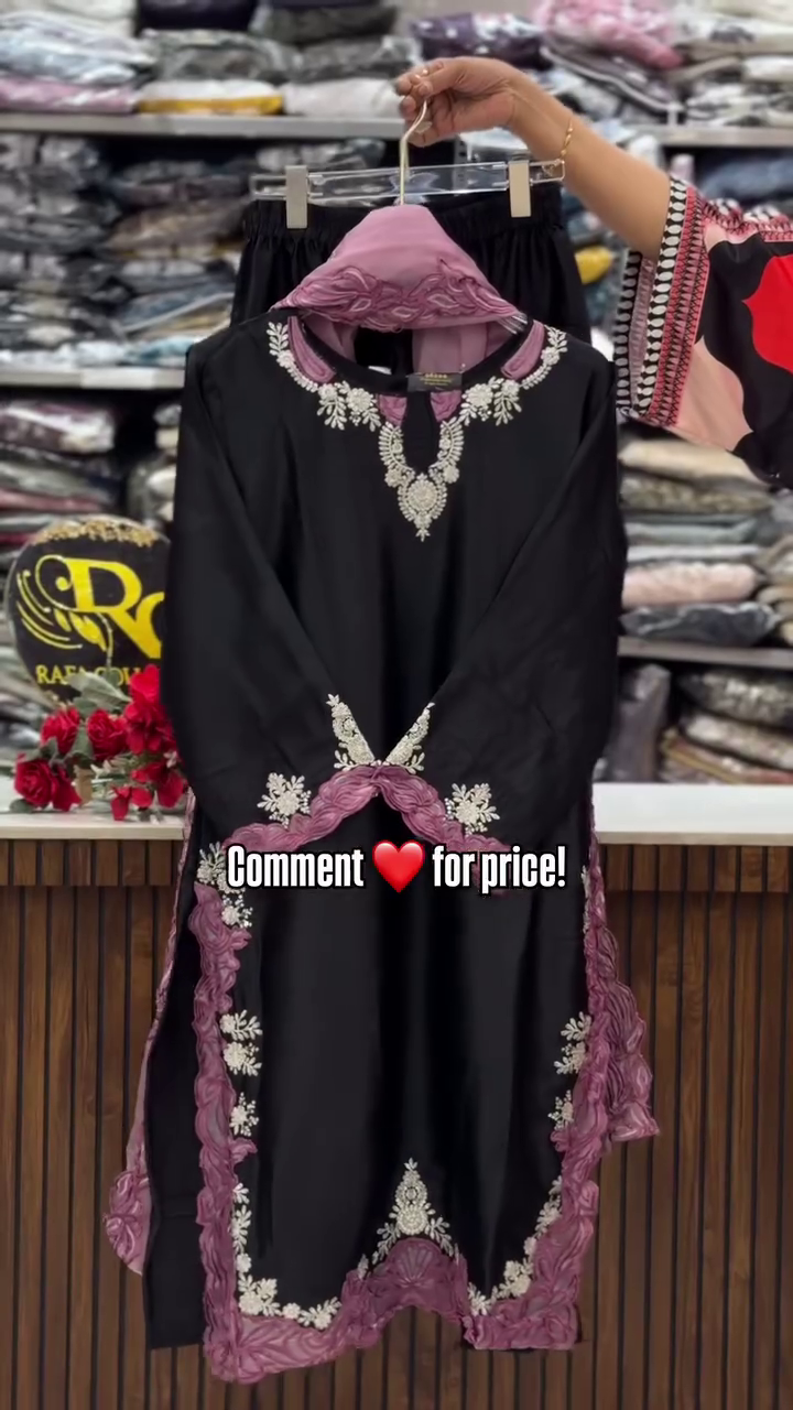 Elegant Black Embroidered Suit with Mauve Detailing – Premium Festive Look - Image 5