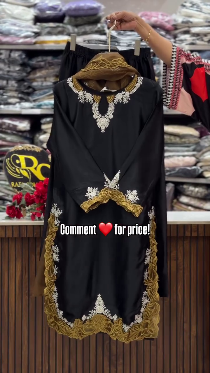 Elegant Black Embroidered Suit with Mauve Detailing – Premium Festive Look - Image 3