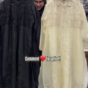 Classic Black & Cream Lace Long Kurti – Timeless Elegance