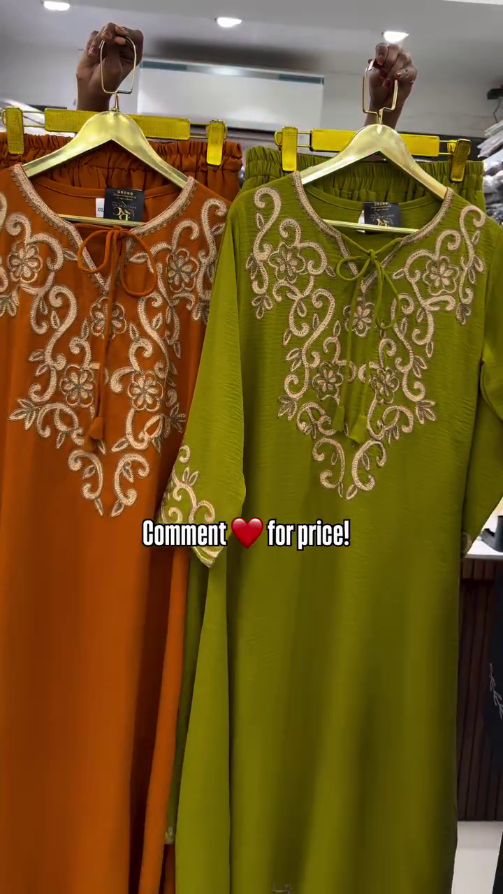 Graceful Embroidered Long Kurtis in Orange & Olive – Festive Special