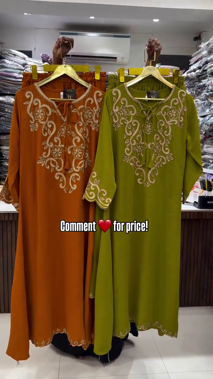 Graceful Embroidered Long Kurtis in Orange & Olive – Festive Special - Image 8