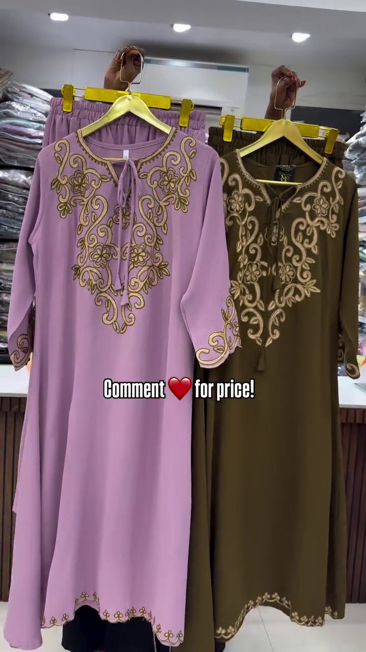 Graceful Embroidered Long Kurtis in Orange & Olive – Festive Special - Image 6