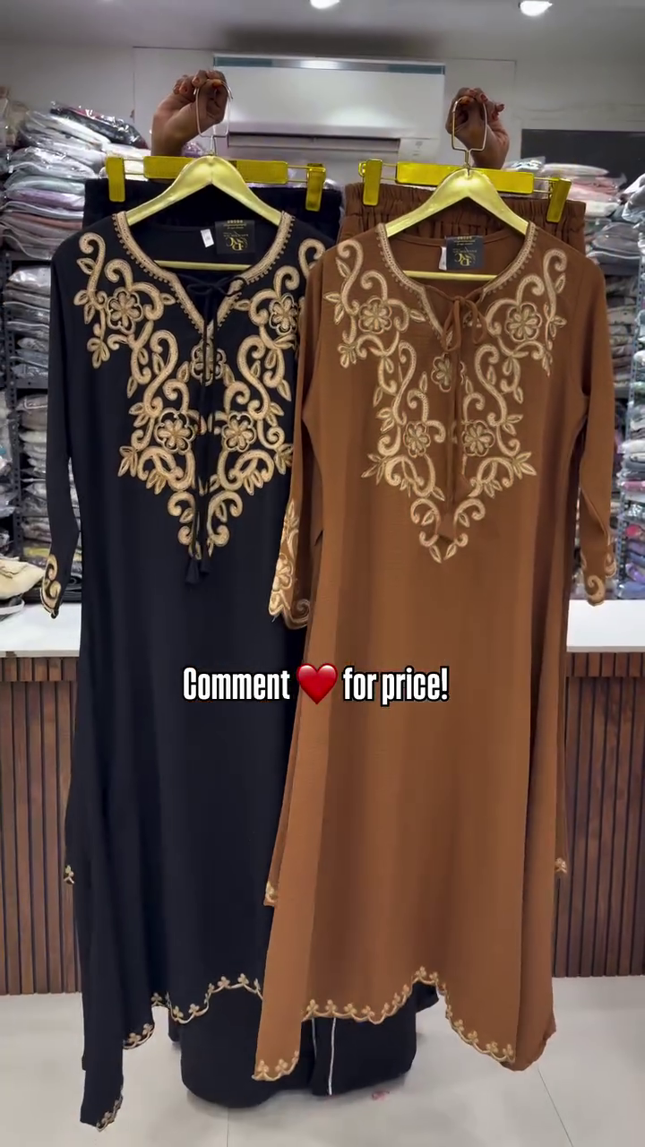 Graceful Embroidered Long Kurtis in Orange & Olive – Festive Special - Image 4