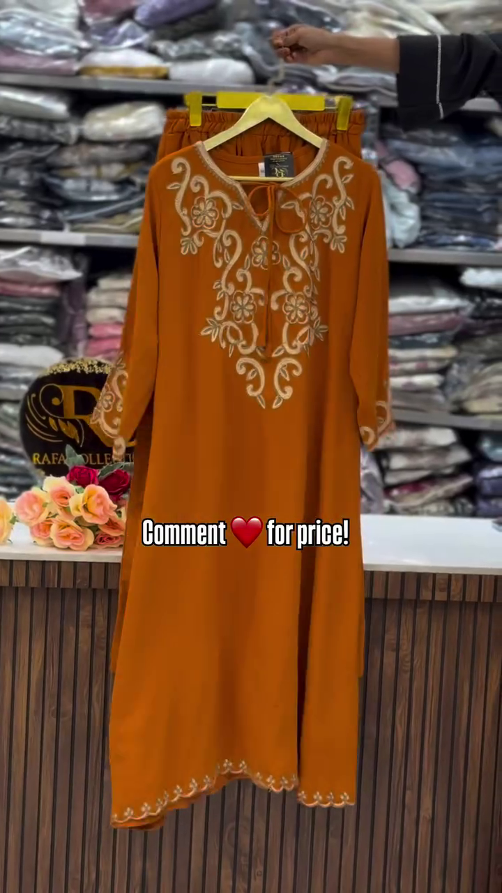 Graceful Embroidered Long Kurtis in Orange & Olive – Festive Special - Image 2