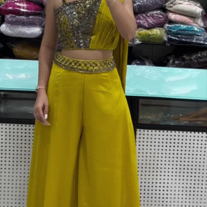 Stunning Mustard Yellow One-Shoulder Party Set – Glam Festive Look
