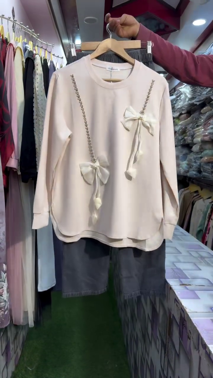 Cute Pink Bow Detail Sweatshirt Set – Stylish Casual Comfort - Image 6