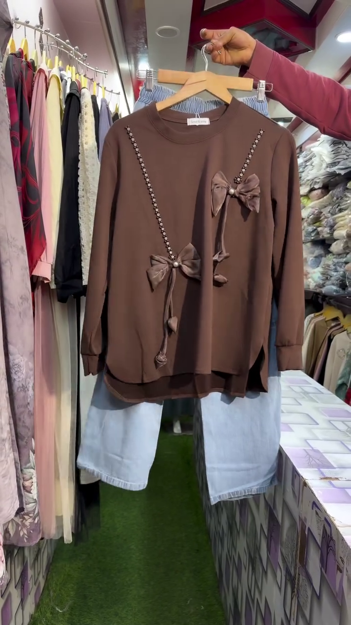 Cute Pink Bow Detail Sweatshirt Set – Stylish Casual Comfort - Image 5