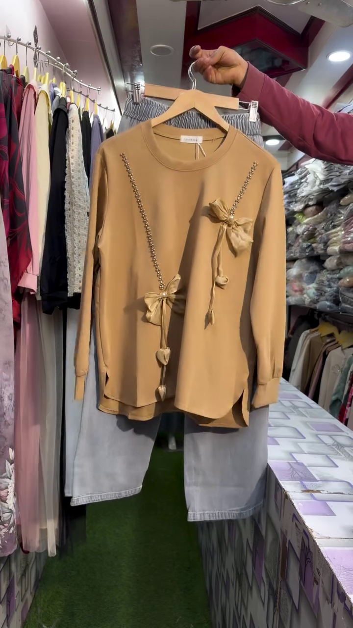 Cute Pink Bow Detail Sweatshirt Set – Stylish Casual Comfort - Image 4