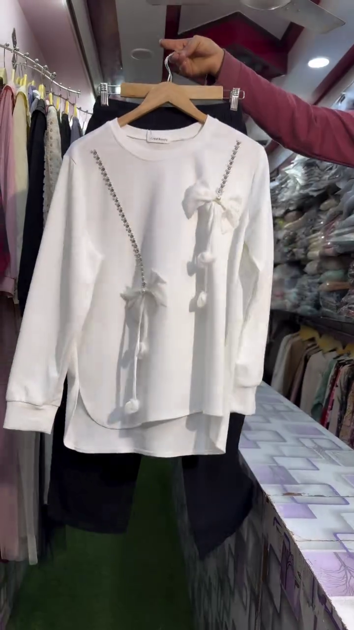 Cute Pink Bow Detail Sweatshirt Set – Stylish Casual Comfort - Image 2