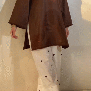 Minimal Brown Kurti with Heart-Print Palazzo – Elegant Everyday Ethnic