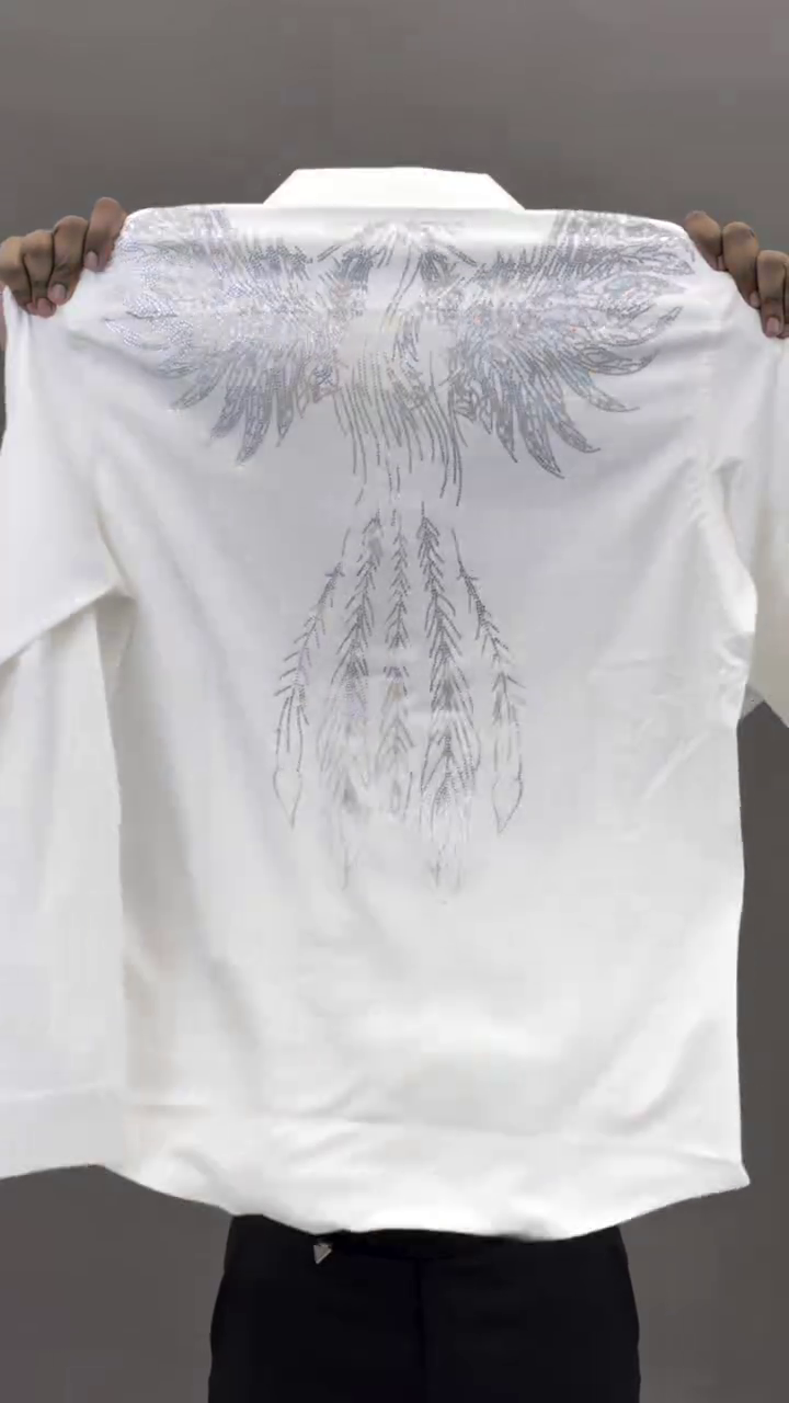 White Graphic T-Shirt with Artistic Wing Design – Bold Casual