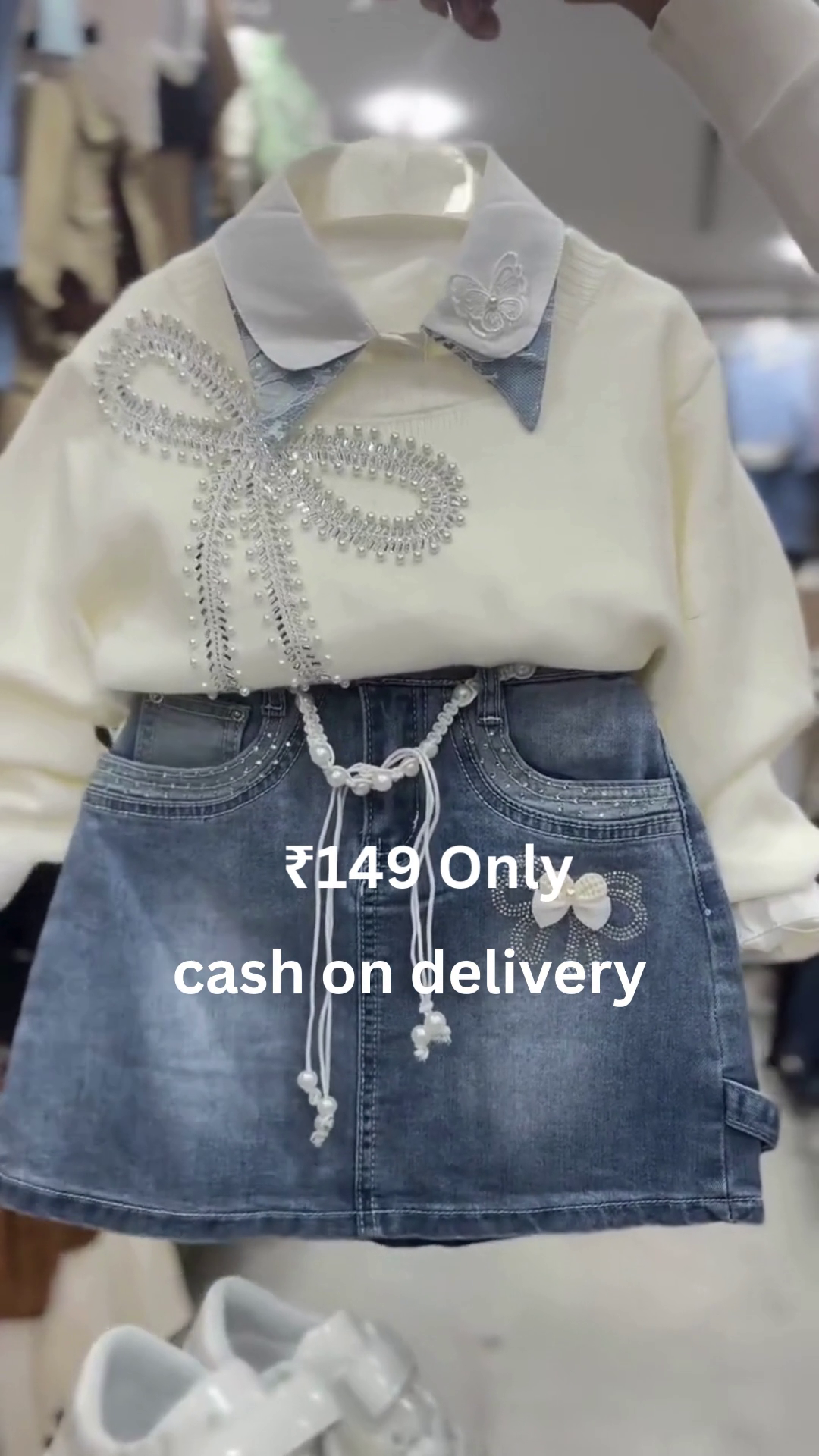 Chic Pearl-Embellished Sweater & Denim Set – Stylish Kidswear at ₹149 with Cash on Delivery - Image 2