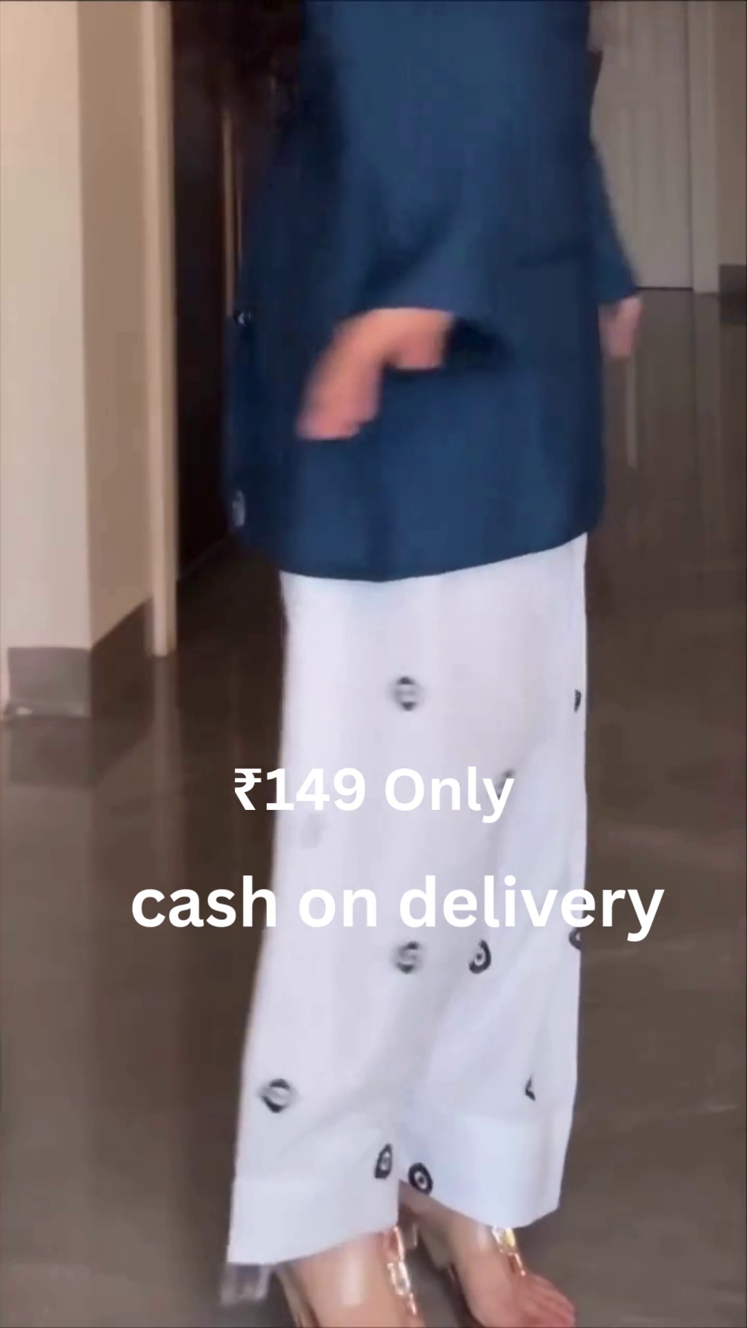 Minimal Blue Kurta with White Palazzo – Elegant Everyday Ethnic Wear at ₹149