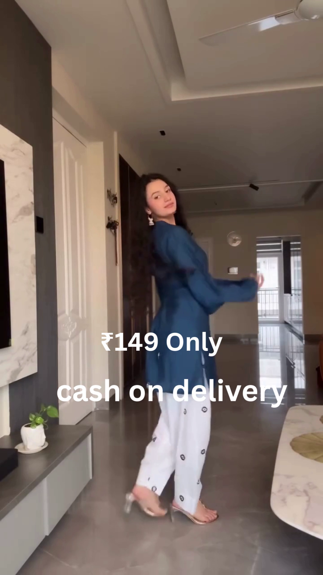 Minimal Blue Kurta with White Palazzo – Elegant Everyday Ethnic Wear at ₹149 - Image 2