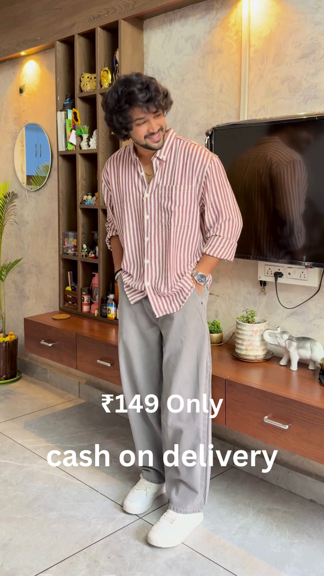 Men’s Casual Striped Shirt & Wide-Leg Trousers – Trendy Style at ₹149 | Cash on Delivery - Image 2