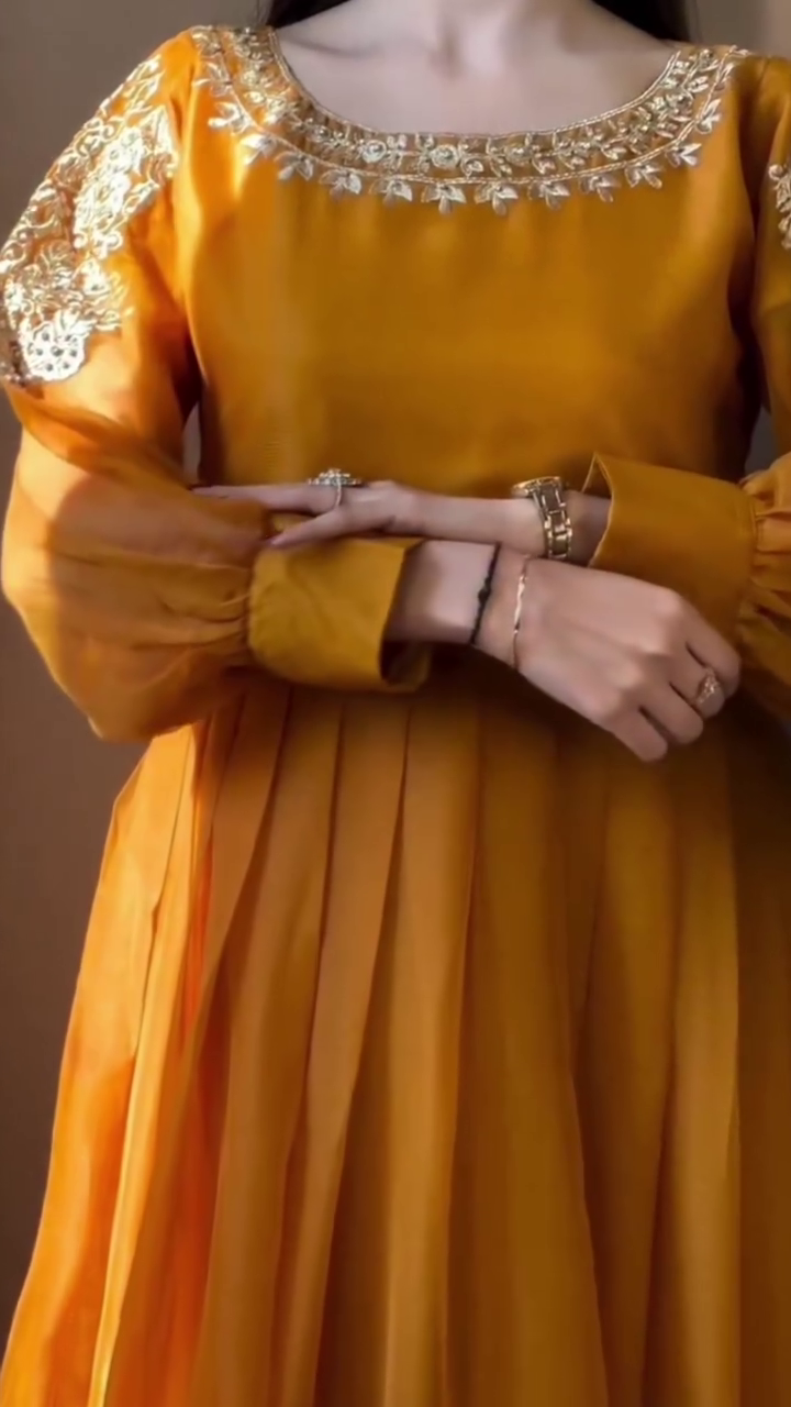 Royal Mustard Embroidered Anarkali with Statement Belt - Image 5