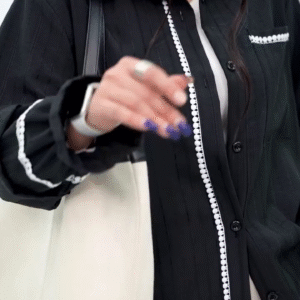 Modern Black Shirt with White Lace Accent