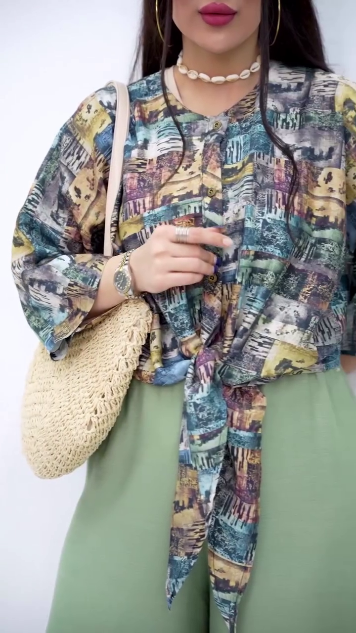 Artistic Printed Top with Front Tie Detail