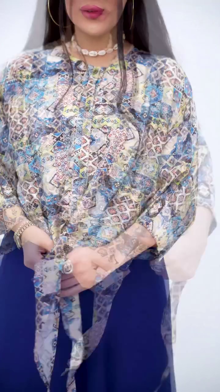 Artistic Printed Top with Front Tie Detail - Image 7