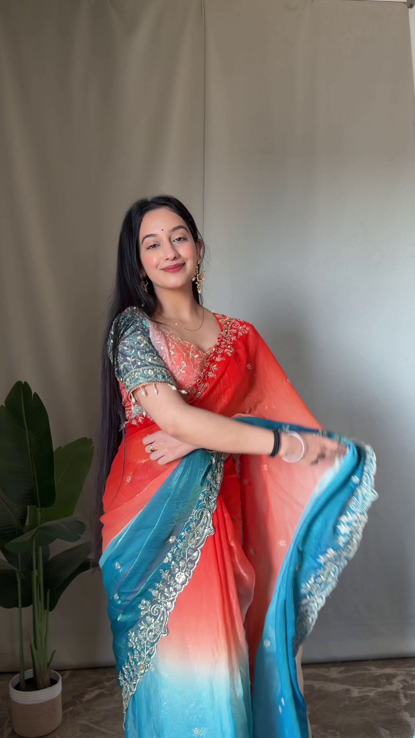 Vibrant Multicolor Ombre Saree with Intricate Embroidery - Image 7