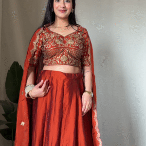 Regal Rust Embroidered Lehenga Set with Golden Detailing