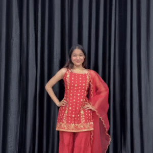 Bold Red Saree with Contemporary Back Design