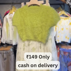 Trendy Lime Green Fuzzy Crop Sweater – Just ₹149
