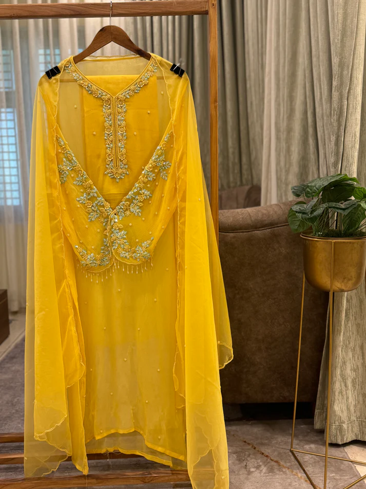 Premium Chiffon Handwork Suit with Bottom and Organza Dupatta - Image 3