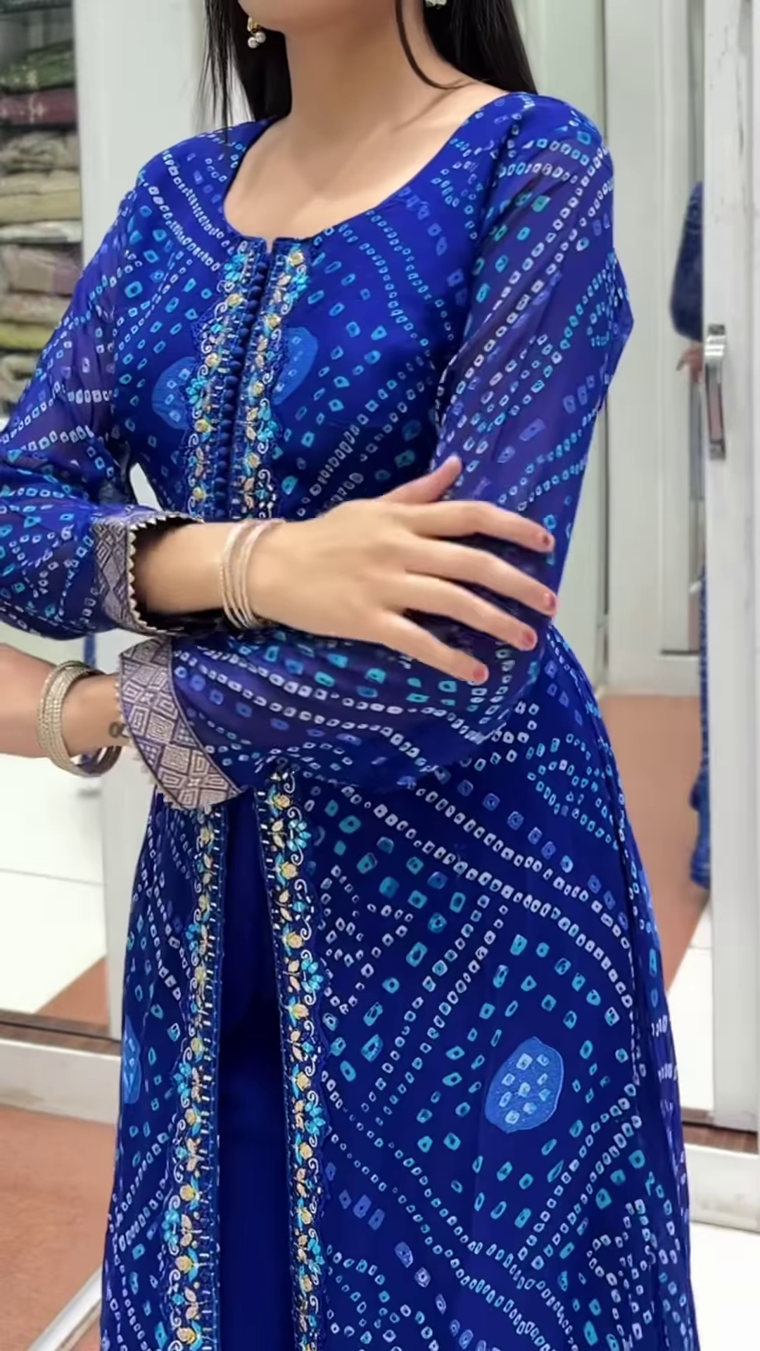 Blue Printed Georgette Palazzo Salwar Suit - Image 7