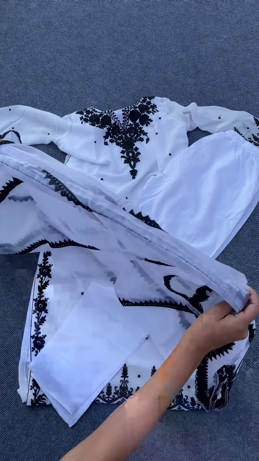 White Heavy Black Embroidered Cotton Short Anarkali Suit Set – A Statement of Grace & Elegance - Image 2