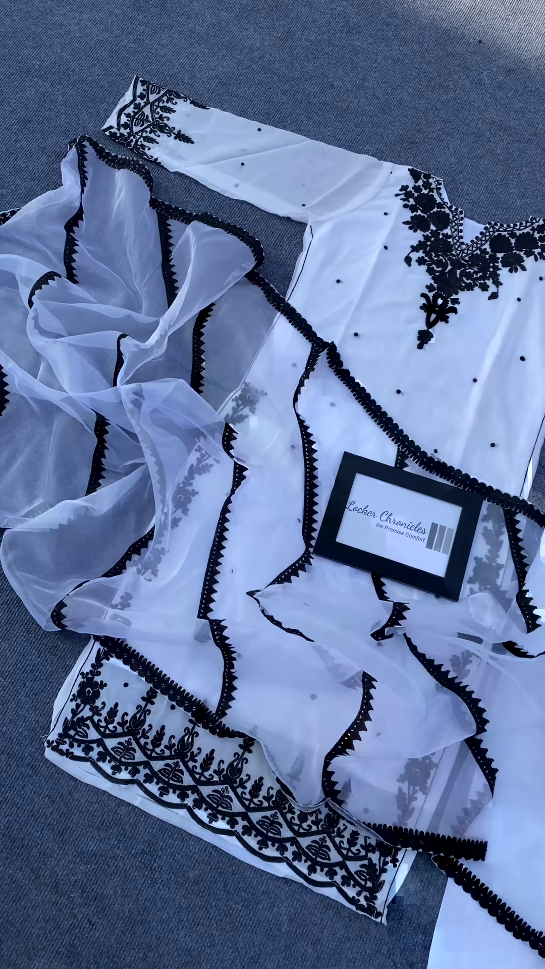 White Heavy Black Embroidered Cotton Short Anarkali Suit Set – A Statement of Grace & Elegance - Image 4