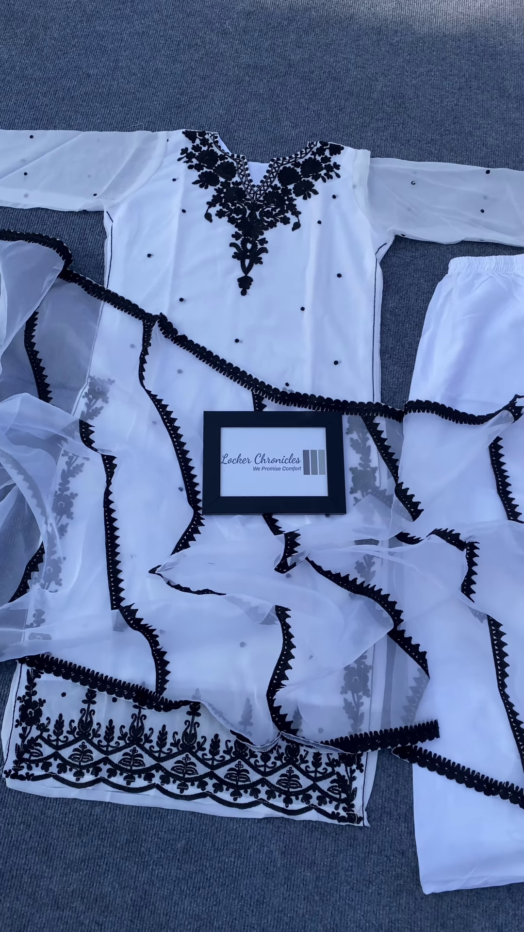 White Heavy Black Embroidered Cotton Short Anarkali Suit Set – A Statement of Grace & Elegance